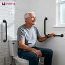 16 Inch L-Shaped Black Bathroom Grab Bars with 20 Inch Straight Munzong Toilet Handicap Grab Rail,Anti Slip Stainless Steel Knurled Safety Handle Support Elderly Injury Senior