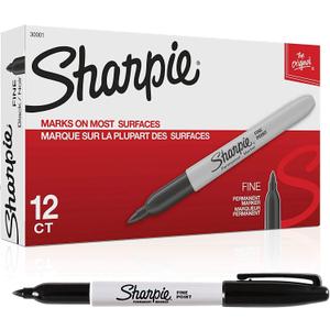 SHARPIE Markers SAN-30001 Fine Point Permanent, Black; 12/Pk