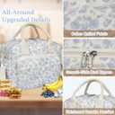 WOBAGMEN Quilted Lunch Box for Women, Insulated Lunch Bag for Adult,Cute Lunch Tote Bags for Work Picnic Travel (Blue Floral,M)