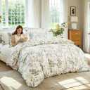 100% Cotton Duvet Cover Queen Size Sage Green Floral Bedding Set Reversible Botanical Comforter Cover 3 Pcs Vintage Cottagecore Aesthetic Soft Bedding Sets for All Season