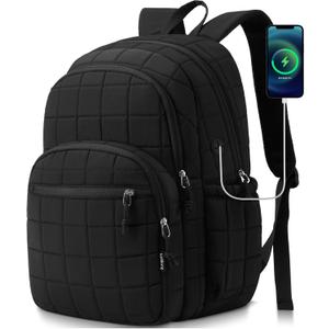 kadilong Laptop Backpack for Women College Travel,Quilted Daypack Bookbag for School Teen Girls Mochilas Mujer,Black (15,6 inch)