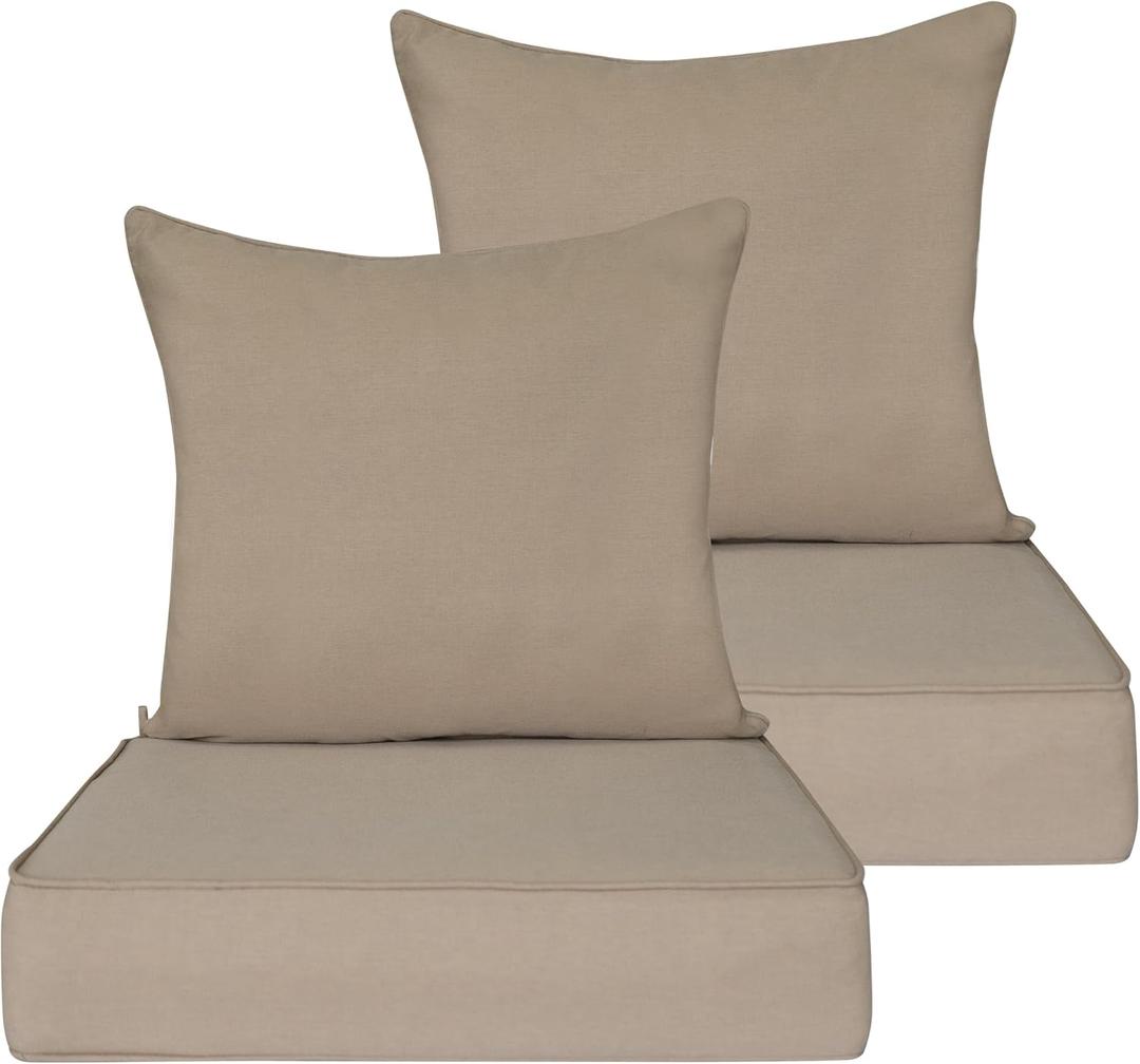 22x24 Outdoor Cushions,Outdoor Deep Seat Cushion Set,Olefin Fabric Patio Furniture Cushions,Deep Seat Bottom and Back Cushion for Chair,Sofa, and Couch,Tan (Set of 2 Seats,2 Backs)