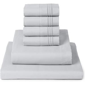 Mellanni California King Sheet Set - 6-Piece Iconic Collection Bedding, (Including 4 Pillowcases), 16-Inch Deep Pocket, Easy Care, Extra Soft, Cooling Sheets, Brushed Microfiber - Light Gray
