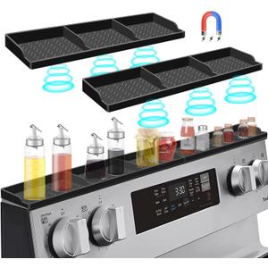 Hydream Stove Top for Silicone Shelf,30 Inch Magnetic Shelf Over the Stove Spice Rack,Kitchen Organizer Magnet Above Stovetop Back of Flat Storage Suctioned-Black