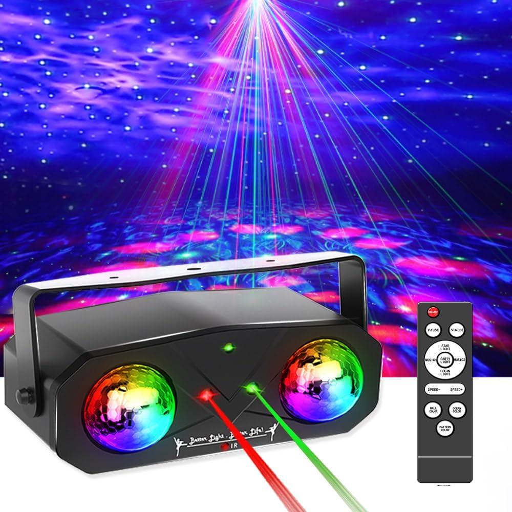 Party Lights Starry Sky Projector Ocean Wave Projector 3 in 1, DJ Dicso Ball Home Light with Remote Control, Suitable Parties Night Light Bedroom Home Theater Ceiling Room Decor Magic Corridor (BLACK 02)