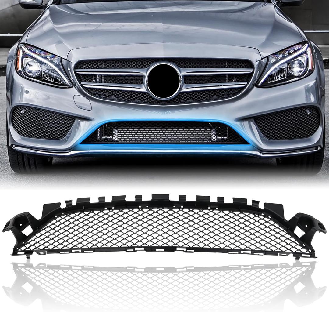 Front Lower Center Bumper Grille Black Plastic Grill Compatible with Mercedes Benz C300 C43 AMG C450 AMG C400 2015 2016 2017 2018 2058852123