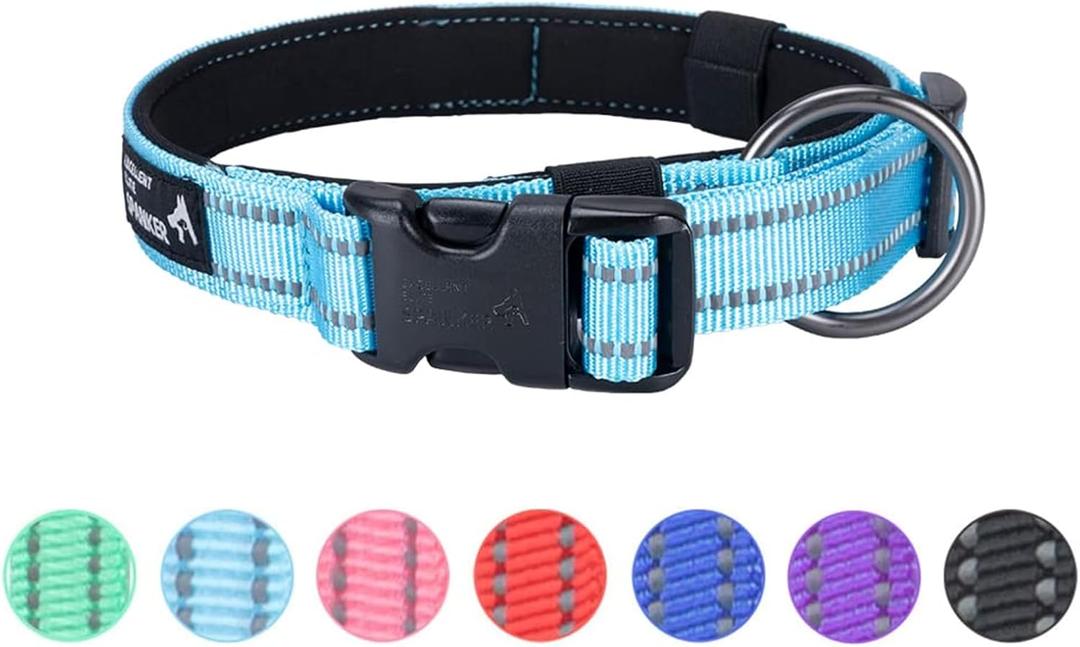EXCELLENT ELITE SPANKER Reflective Dog Collar Classic Soft Padded Breathable Nylon Adjustable Pet Collar with Quick Release Buckle for Boy Girl Male Female Puppies Small Medium Large Dogs(LBLU-L)