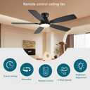 JSAITEE Ceiling Fans with Lights, 52 Inch Low Profile Ceiling Fan with Light and Remote Control, Flush Mount, DC Reversible Motor, Noiseless, Black 6 Speeds Ceiling Fan for Bedroom