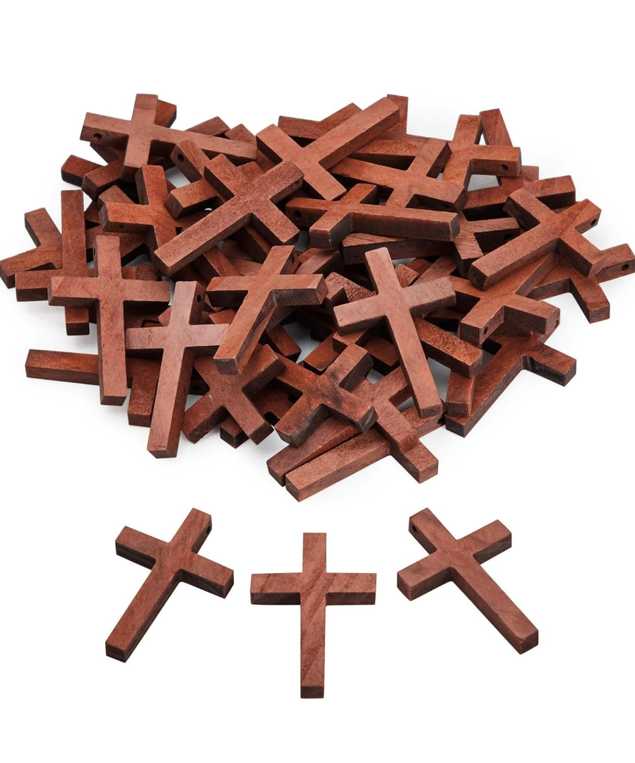 50 Pack Bulk Small Cross Set for Crafts, Wooden Cross Charms for Christian Baptism, Easter, First Communion, Rosary (1 x 2 In)