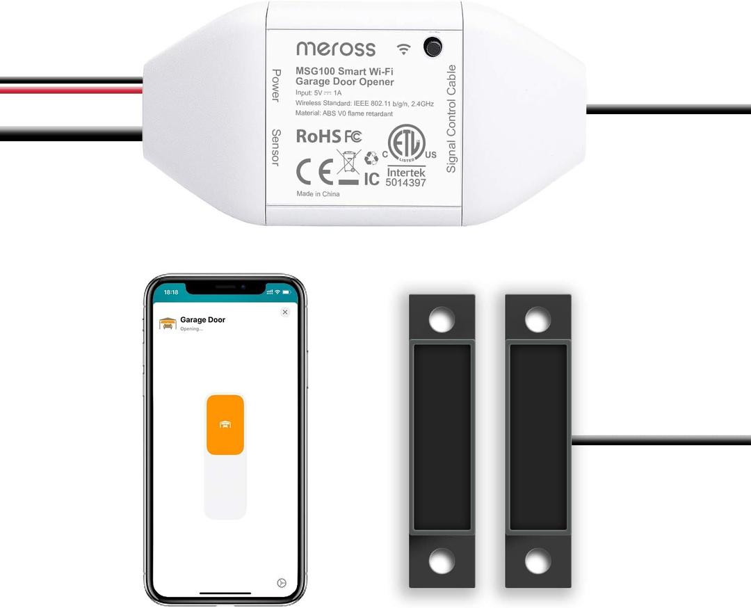 meross Smart Garage Door Opener Remote, Compatible with Apple HomeKit, Amazon Alexa, Google Assistant, SmartThings, Multiple Notification Modes, No Hub Needed,White