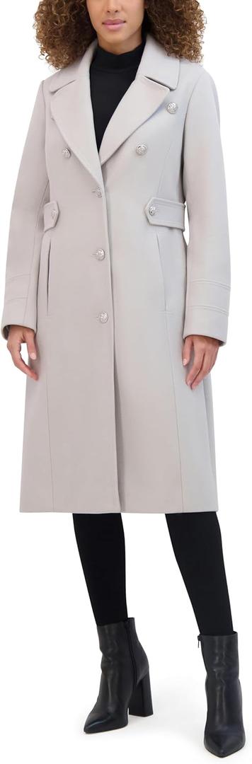 Kenneth Cole Women's Military Wool Blend Overcoat (Platinum), Small