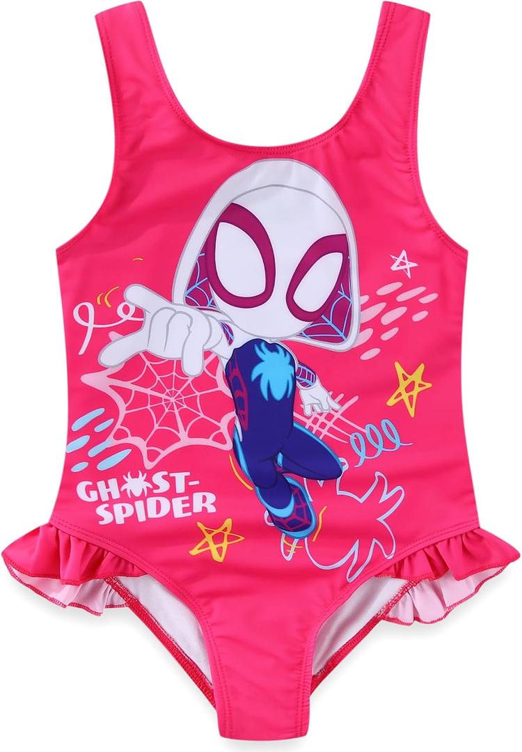 Marvel Spider-Gwen Ghost Spider Girls Swimsuit UPF 50+ One Piece Bathing Suit for Toddler and Big Kids (4, Pink)