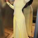 Geulis Long Sleeve Spring Fall Maxi Dress 2026 Elegant Bodycon Wrap Long Dress Cocktail Party Wedding Guest Dresses (Yellow, S)