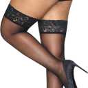 Hanes womens Curves Sheer-toe Silky Sheer Lace Topped Thigh High Stockings | Wicking Cool Comfort (3X-4X, Black)