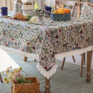 SUTAVIA French Floral Tablecloth Hand-Made Cotton Fabric with Lace Vintage Berry Garden Pattern Tabletop Sofa Cover Blanket for Home Holiday Party Decor (Red Floral, Rectangle, 60"x104")