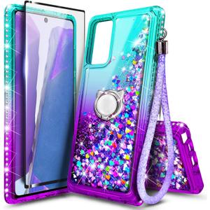 Designed for Gabb Phone 3 Pro Case, Glitter Floating Liquid Waterfall Cute Case with Tempered Glass Screen Protector, Ring Holder/Wrist Strap (Aqua/Purple)