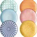 Selamica 8 inch Porcelain Dinner Plates, Large Size Serving Plate for Salad, Pancakes, Steak, Set of 6, Assorted Colors