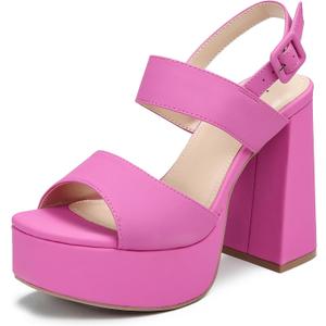 risdoada Platform Heels for Women 4.53 Inches Chunky High Heels Ankle Strap Square Toe Heeled Sandals Wedding Party Wedges Pumps (Rose Red, 8.5 US)