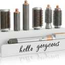 CHONIC Storage Holder for Dyson Airwrap, Farmhouse Curling Iron Accessories Rack Wall Mount, Wood Hair Wrap Styler Tools Holder, Vacuum Attachments Display Stand for Bathroom Organizer (White)