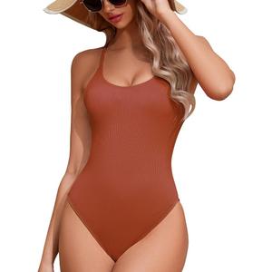 One Piece Swimsuit Women Ribbed Tummy Control Bathing Suit Sexy Swimsuit for Women, Red, Medium
