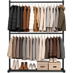 Heavy Duty Metal Clothes Rack with Shelf, Anti-Tip Design, Black