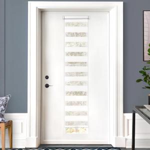 LazBlinds Cordless French Door Blinds, No Drill Roll Up Zebra Blinds for Doors, Light Control Day and Night Sheer Shades for Front Door Patio Sidelight Glass Door, 14'' W x 70'' L, White