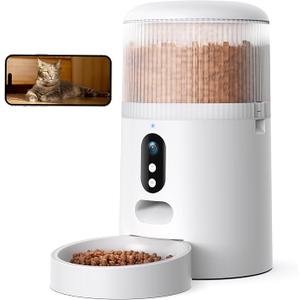 Automatic Cat Feeders with 2 Cameras and App, 4L 1080P HD Timed Pet Feeder Smart Dog Food Dispenser 2Way Audio for Cats/Small Dogs, Cat Food Dispenser with Night Vision/Motion Alerts, WiFi 2.4G/5G