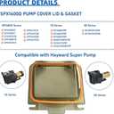 SPX1600D Strainer Cover Lid for Compatible with Hayward Super Pump SP1600X5 SP1605X7 SP1607X10 SP1608X10 SP1610X15 SP1611X15 SP1616X20 SP1621X25 Replacement for Hayward Pool Pump lid