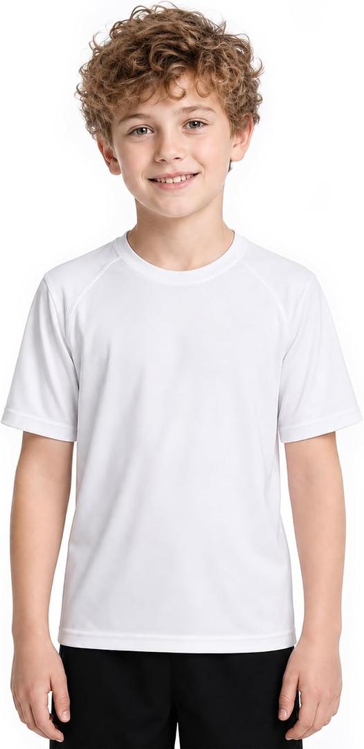 Toddler Boys Swim Shirts Rash Guard Kids UPF 50+ Quick Dry, 6M-15Y (White, XL)
