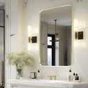 Wall Mount Mirror for Bathroom, Brushed Gold Metal Framed Rounded Corner Rectangular Vanity Mirror (24" x 36", Gold)