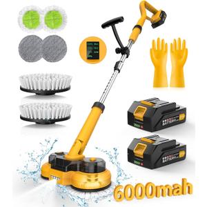 qimedo 6000mAh Battery Electric Mop M1, 800RPM Cordless Electric Power Scrubber & Mops for Floor Cleaning, Best Automatic Spin Mops with Smart Display,Rotating Mop with LED Light & Water Spray (Mop with 50-inch Handle)