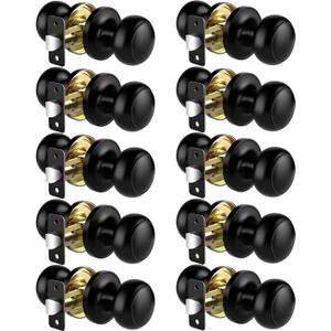 Passage Door Knobs, 10 Pack Matte Black Door Knobs, Hallway Closet Non-Locking Interior Doorknobs, Round Door Handles Keyless Reversible for Left/Right Handed Doors