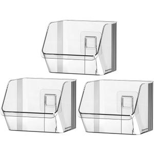 3 Pack Clear Plastic Wall Mount Storage Bins, Kitchen Pantry Cabinet Organizer Containers,Storage Caddy No Drilling Hang Walls/Doors for Kitchen, Bathroom, Bedroom, Office