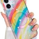 Cute Case for iPhone 17 Case for Women Girls [Compatible with Magsafe] Aesthetic Girly Trendy Glitter Sparkly Bling Magnetic Protective Phone Cover, Rainbow