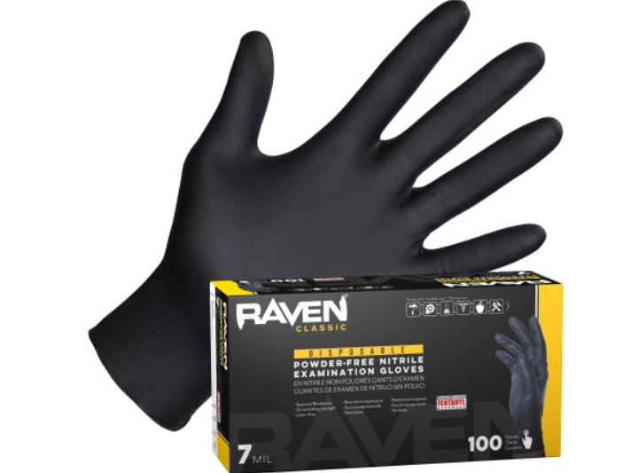 SAS Safety 66518 Raven Powder-Free Disposable Black Nitrile 7-Mil Gloves, Large, 100 Gloves by Weight