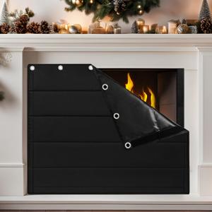 Fireplace Draft Cover - Draft Stopper Blanket with Hook & Loop Tapes, Stops Heat Loss & Cold Air, Energy-Saving Indoor Fireplace Blocker, 39"x32" Black