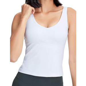 POSHDIVAH Women Sports Bra Longline Padded Tank Top Naked Feeling Workout Fitness Running Yoga Tops (Large, White)