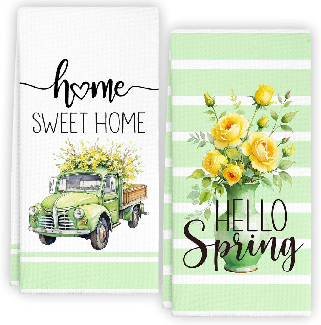 Watercolor Yellow Rose Flowers Floral Spring Kitchen Towels Dish Towels Dishcloth, Seasonal Summer Decor for Kitchen Bathroom Home, 16 x 24 Farmhouse Decoration Hand Towels Set of 2. (114)