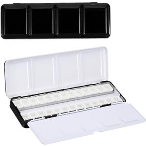 PATIKIL Empty Watercolor Palette, Metal Watercolor Tin with 26pcs Half Pans Paint Case with Lid Paint Box for Travel Gouache Oil Painting, Black