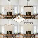 Dining Room Chandelier Over Table, 5-Light Farmhouse Kitchen Island Lighting, Matte Black Rustic Wood Chandelier with Clear Glass Shade, Ceiling Pendant Light Fixture for Kitchen