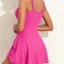 Aleumdr Ribbed One Piece Swimdress Swimsuits for Women Tummy Control Tie Knot Swim Skirt V Neck Bathing Suit (Pink, M)