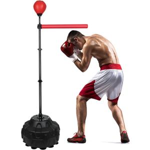 Stable 360 Rotating Boxing Trainer - Adjustable Reflex Ball & Punching Bag Set with Non-Slip Base for Home Gym (Red)