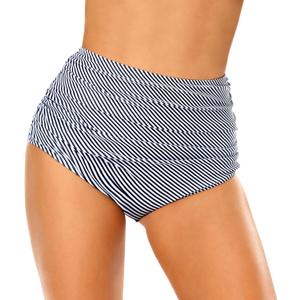 Edelqual Women's High Waisted Bikini Bottom Tummy Control Full Coverage Ruched Bathing Suit Swimsuit Tankini Swim Shorts (X-Large, Black White Stripes)