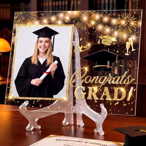 Yousoontic Acrylic Graduation Picture Frame 4x6 or 5x7 Glitter Class of 2026 Photo Frame Signature with Stands Congrats Graduation Tabletop Display Decor Congratulations Grad Gifts for Graduates Party