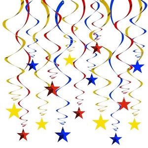 BEISHIDA Red Blue Gold Star Hanging Swirl Decorations, Birthday Hanging Party Supplies for Graduation Wedding Baby Shower Birthday Decorations,Pack of 15