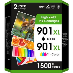 901XL Black and Color Ink Cartridge Compatible for HP Printer Ink 901 Work with HP Officejet 4500, J4524, J4540, J4550, J4580, J4624, J4680 Printer