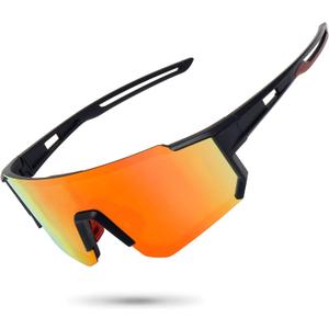 STORYCOAST Polarized Sports Sunglasses for Men Women,Driving Fishing Cycling Mountain Bike Sunglasses UV400 Protection, Black Frame,Red Mirror Lens