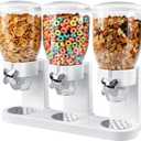 Triple Cereal Dispenser Countertop 2L, Airtight Cereal Containers Storage, Large Capacity Total 6L for Kitchen Pantry, Rotating Dry Food Dispenser for Candy, Nut, Coffee Beans, White