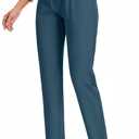 FUNYYZO Women's Stretch Business Work Pants with Pockets Wear to Work Casual Suitpants Long Straight Trousers Blue 10