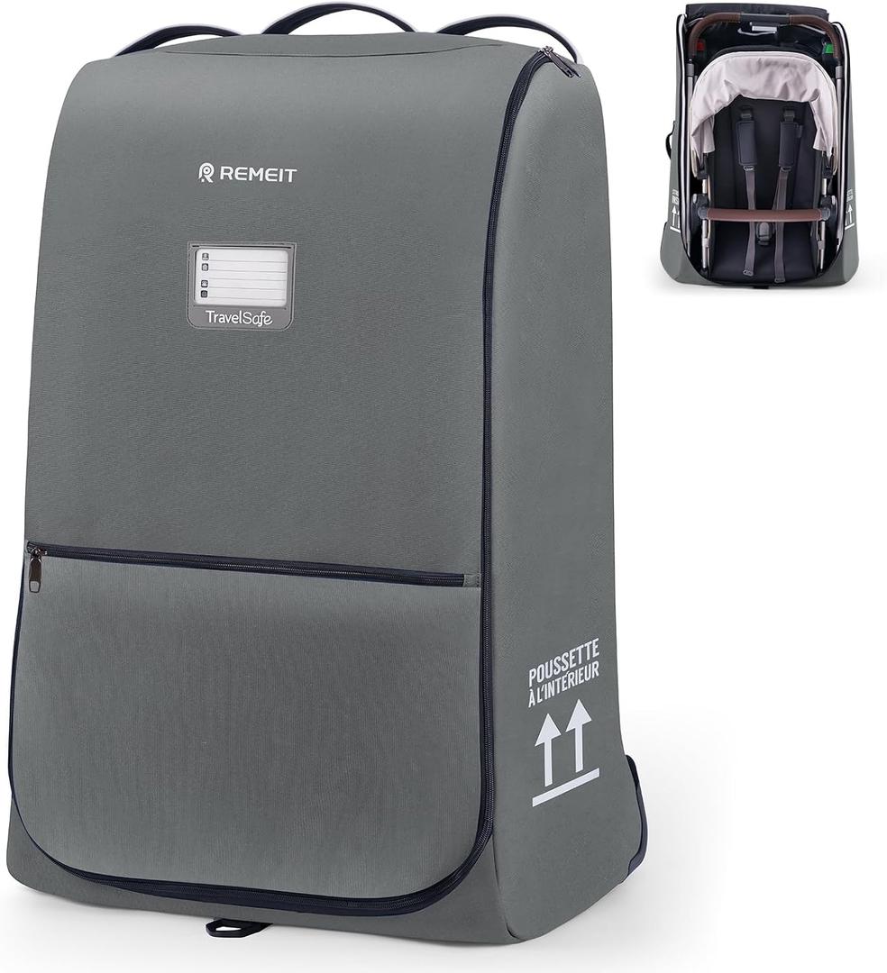Stroller Bag, Stroller Travel Bag for Airplane Compatible with UPPAbaby Vista V1 V2 V3, Cruz V1 V2 V3, Rolling Wheel Bag with Storage Pocket, Multiple Handles,Luggage Tag for Flight Travel,Gray